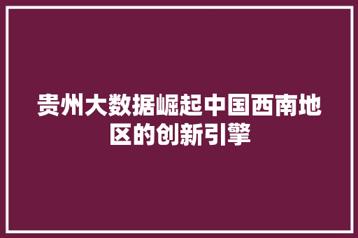 贵州大数据崛起中国西南地区的创新引擎