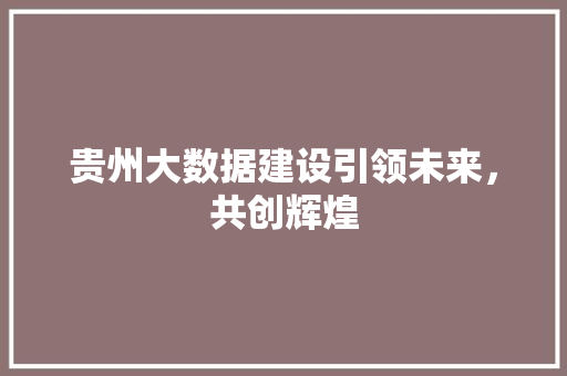 贵州大数据建设引领未来，共创辉煌