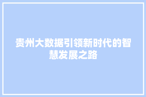 贵州大数据引领新时代的智慧发展之路