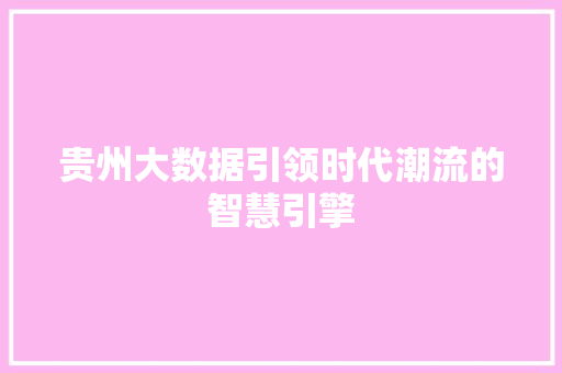 贵州大数据引领时代潮流的智慧引擎