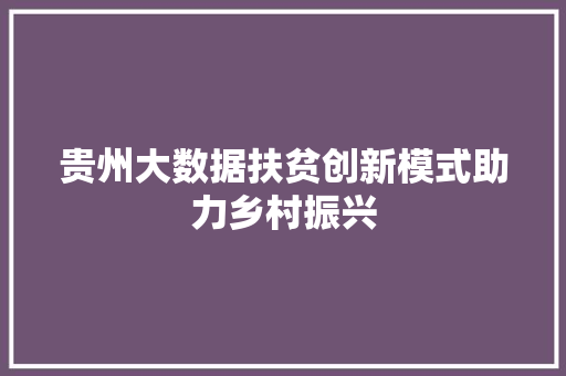 贵州大数据扶贫创新模式助力乡村振兴