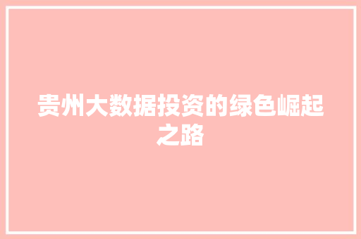 贵州大数据投资的绿色崛起之路
