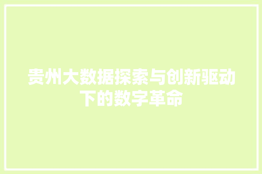 贵州大数据探索与创新驱动下的数字革命