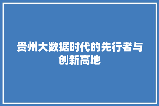 贵州大数据时代的先行者与创新高地 市场营销范文