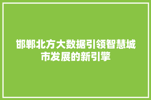 邯郸北方大数据引领智慧城市发展的新引擎