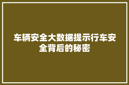 车辆安全大数据提示行车安全背后的秘密