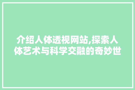 介绍人体透视网站,探索人体艺术与科学交融的奇妙世界