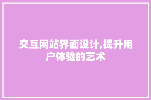 交互网站界面设计,提升用户体验的艺术