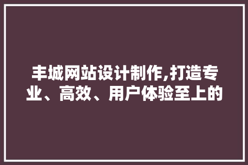 丰城网站设计制作,打造专业、高效、用户体验至上的数字平台