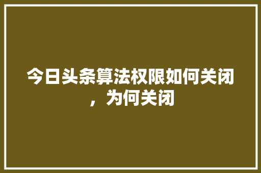 今日头条算法权限如何关闭，为何关闭