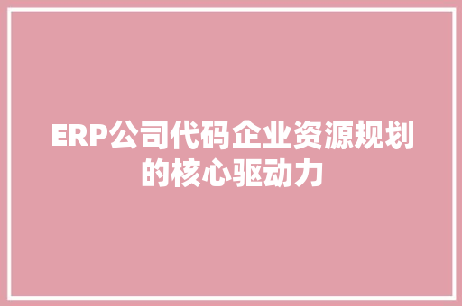 ERP公司代码企业资源规划的核心驱动力