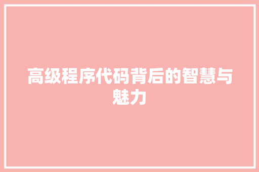 高级程序代码背后的智慧与魅力