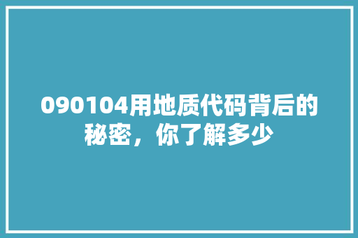 090104用地质代码背后的秘密，你了解多少