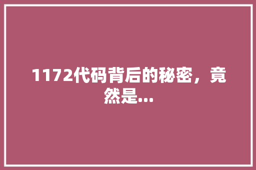 1172代码背后的秘密，竟然是...