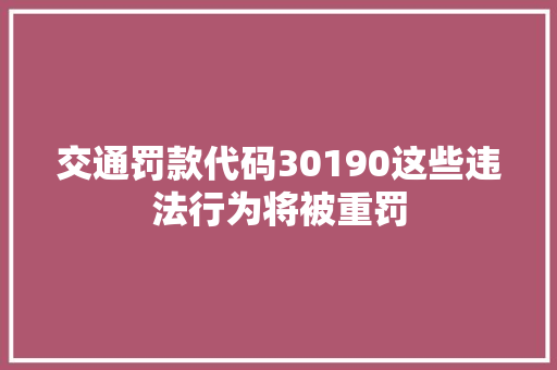 交通罚款代码30190这些违法行为将被重罚
