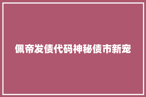 佩帝发债代码神秘债市新宠