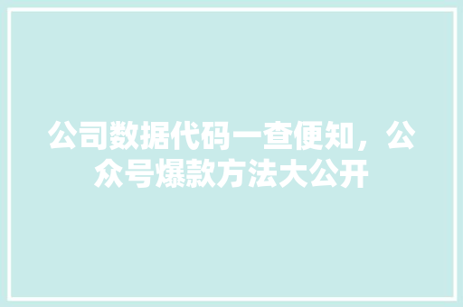 公司数据代码一查便知，公众号爆款方法大公开