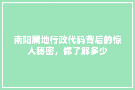南阳属地行政代码背后的惊人秘密，你了解多少