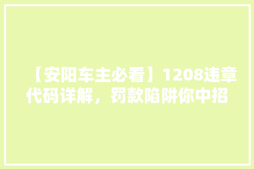 【安阳车主必看】1208违章代码详解，罚款陷阱你中招了吗