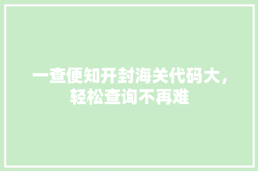 一查便知开封海关代码大，轻松查询不再难