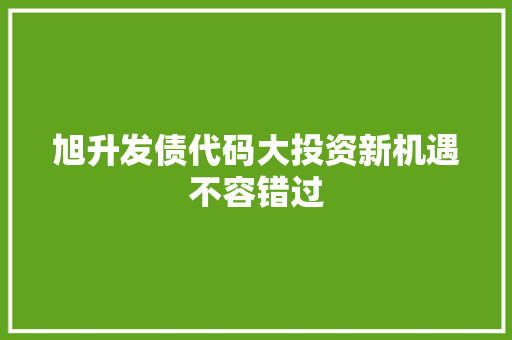 旭升发债代码大投资新机遇不容错过