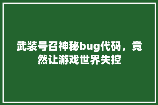 武装号召神秘bug代码，竟然让游戏世界失控