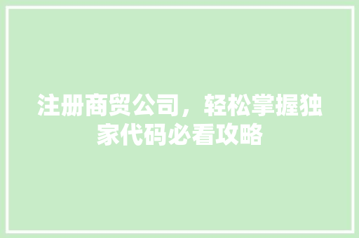 注册商贸公司，轻松掌握独家代码必看攻略