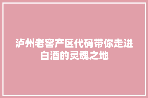 泸州老窖产区代码带你走进白酒的灵魂之地