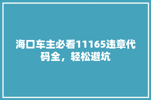 海口车主必看11165违章代码全，轻松避坑