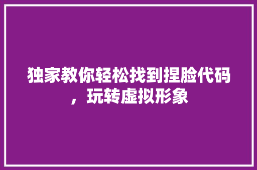 独家教你轻松找到捏脸代码，玩转虚拟形象