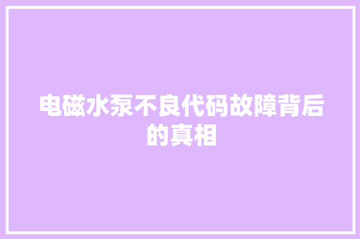 电磁水泵不良代码故障背后的真相