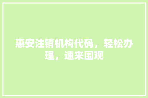 惠安注销机构代码，轻松办理，速来围观