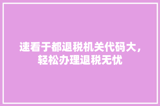 速看于都退税机关代码大，轻松办理退税无忧