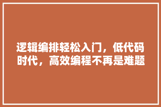 逻辑编排轻松入门，低代码时代，高效编程不再是难题