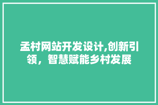 孟村网站开发设计,创新引领，智慧赋能乡村发展 响应式设计