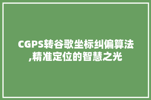 CGPS转谷歌坐标纠偏算法,精准定位的智慧之光