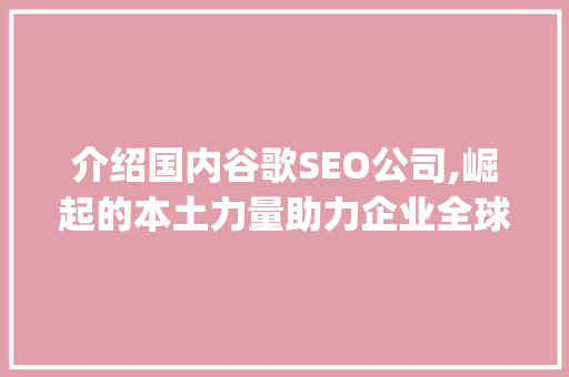 介绍国内谷歌SEO公司,崛起的本土力量助力企业全球化布局_国内做谷歌seo的公司怎么样啊