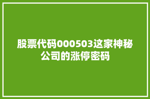 股票代码000503这家神秘公司的涨停密码