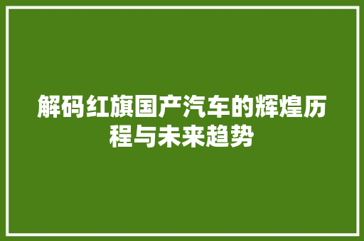 解码红旗国产汽车的辉煌历程与未来趋势