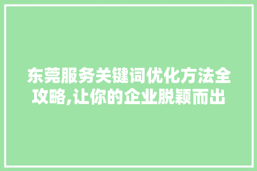 东莞服务关键词优化方法全攻略,让你的企业脱颖而出