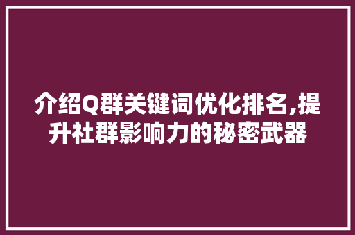 介绍Q群关键词优化排名,提升社群影响力的秘密武器