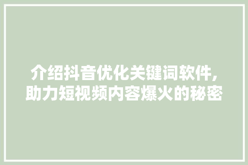 介绍抖音优化关键词软件,助力短视频内容爆火的秘密武器