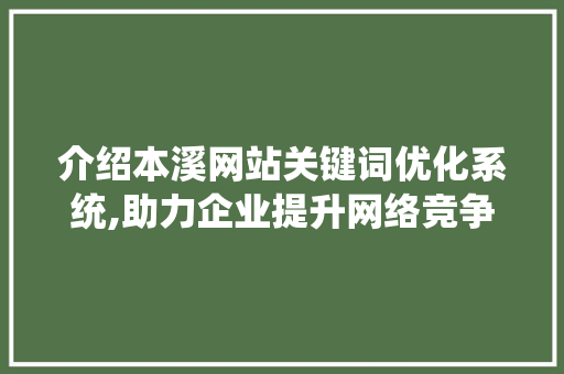 介绍本溪网站关键词优化系统,助力企业提升网络竞争力