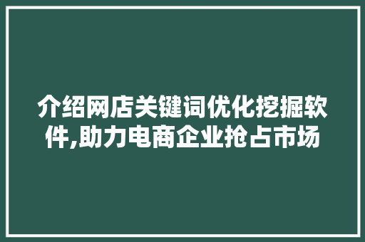介绍网店关键词优化挖掘软件,助力电商企业抢占市场先机