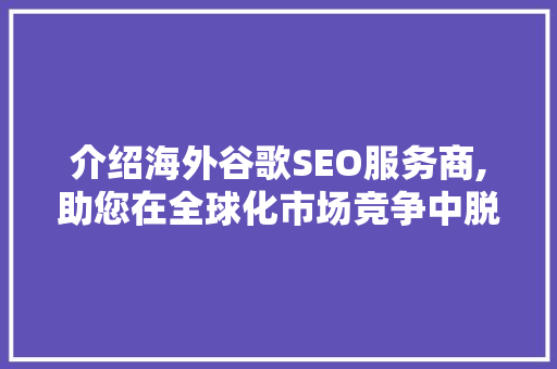 介绍海外谷歌SEO服务商,助您在全球化市场竞争中脱颖而出