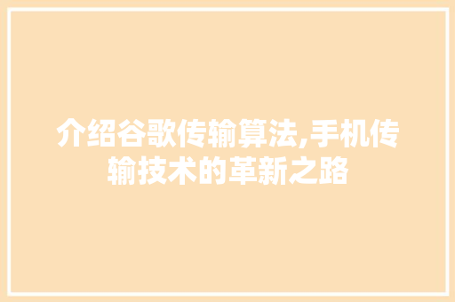 介绍谷歌传输算法,手机传输技术的革新之路