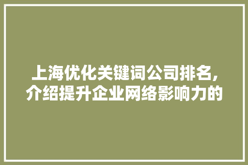 上海优化关键词公司排名,介绍提升企业网络影响力的方法