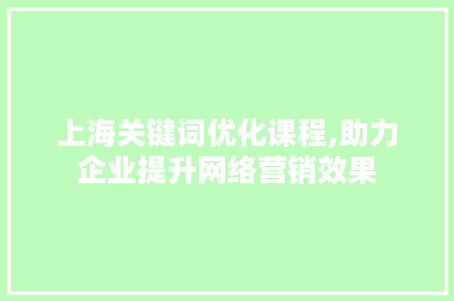 上海关键词优化课程,助力企业提升网络营销效果
