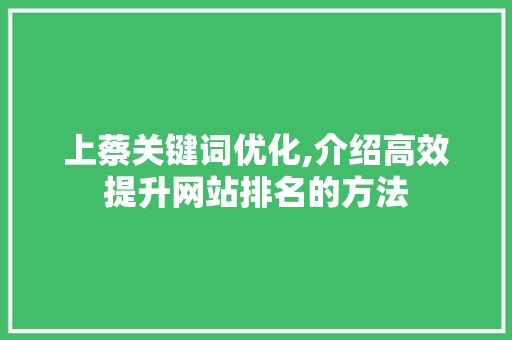 上蔡关键词优化,介绍高效提升网站排名的方法