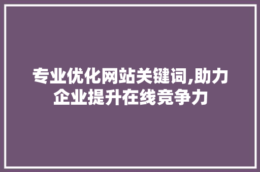 专业优化网站关键词,助力企业提升在线竞争力